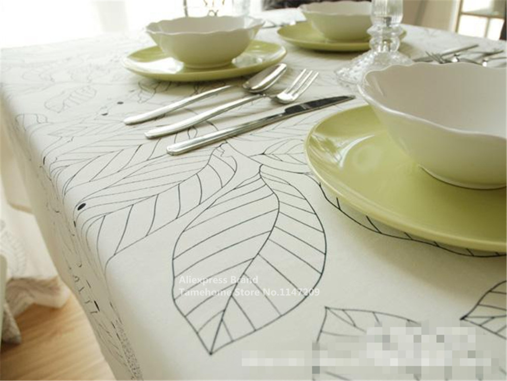 NiceRug     Ƽ ũ ȣ Ȩ  簢   Ź  ̺ õ /NiceRug white leaves black leaves print table cloth for party picnic hotel home